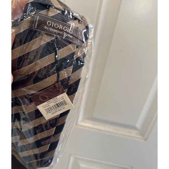 Men's Giorgio Handmade Tie Neckwear Stripe 100% Silk Brown & Tan - Picture 4 of 4